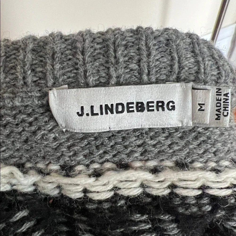 J.Lindeberg Grey Fair Isle Jacquard Lambswool Blend Crewneck Sweater Mens M